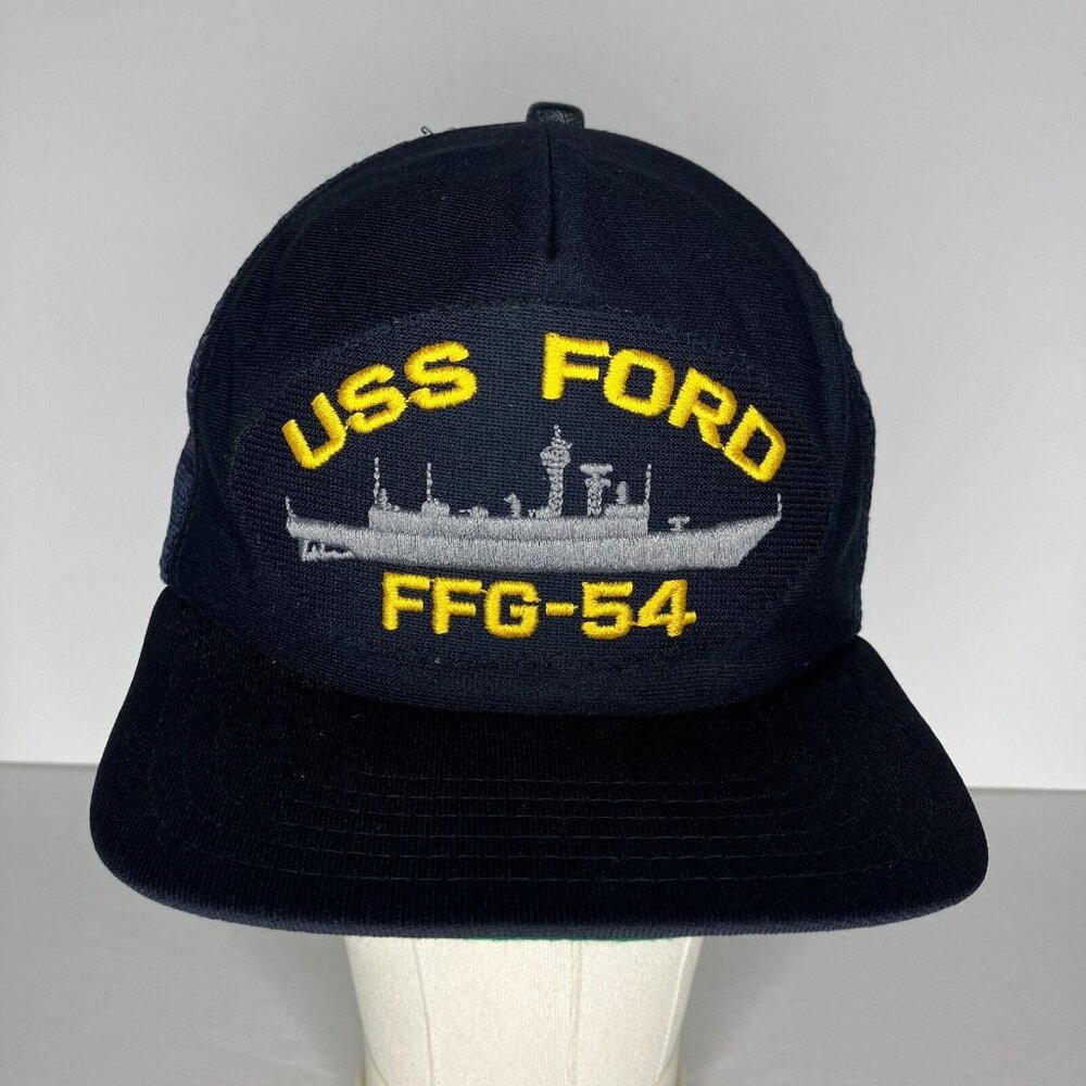 Vintage USS Ford FFG-54 Snapback Adjustable Navy Blue Mesh Hat